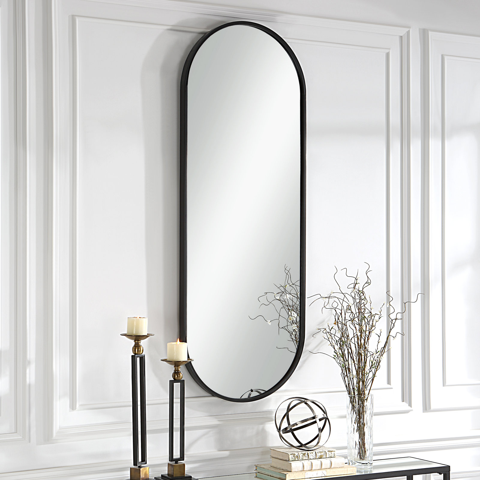 Edmonia Metal Wall Mirror, Black, 60" x 22"