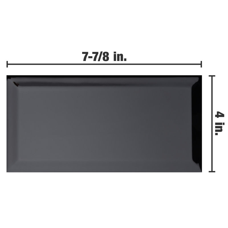 Santorini Biselado 4" x 8" Beveled Ceramic Subway Tile, Biselado Nero