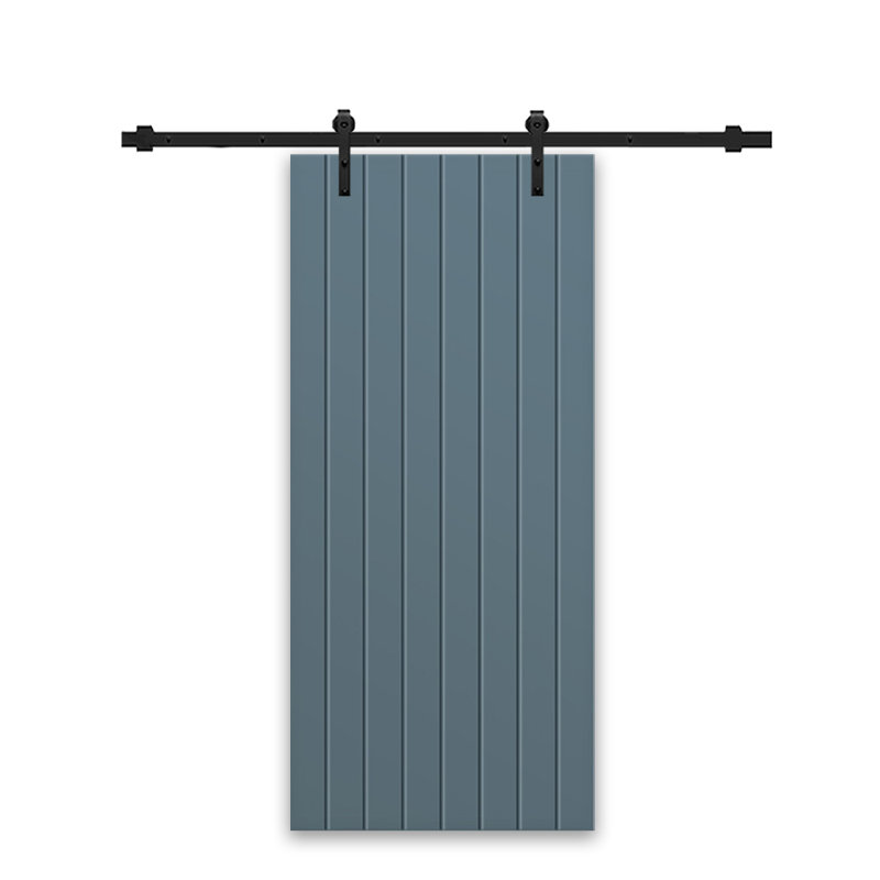 Porte de grange en bois manufacturé à panneaux avec trousse de quincaillerie d'installation, 30 po x 96 po, Bleu