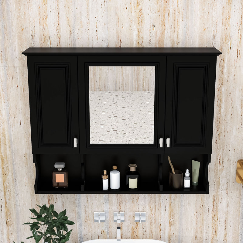 Armoire de salle de bain murale avec tablettes réglables, Noir