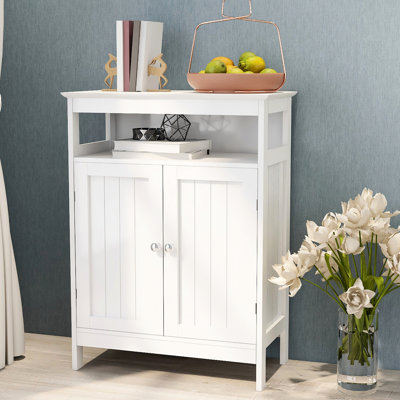 Armoire de salle de bain - Blanc, portes à double volet, solide, peinte, rangement spacieux, processus d'assemblage simple, peinture lisse et
