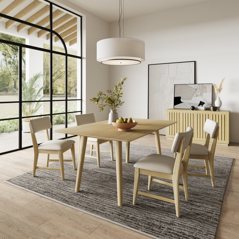 Cambree Five Piece Mid-century Modern Beck Upholstered Dining Set, Natural