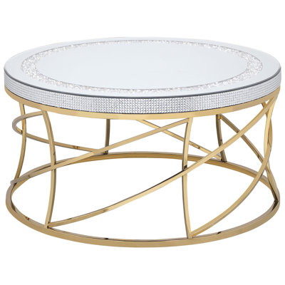 Adalbert Round Mirror Top Stainless Steel Coffee Table Gold by Mercer41