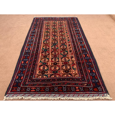 Tapis rétro 3,9 x 6,6 pi, tapis en laine fabriqué à la main afghane, tapis tribal Baluchi, tapis à poils doux, tapis oriental pour salle de séjour de 113 x197 cm
