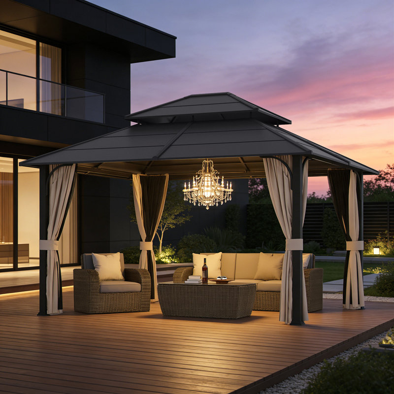 Metal Patio Gazebo with  Double Roof, 126" H x 168" W x 144" D