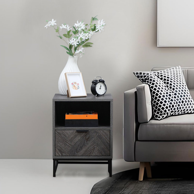 40cm W Manufactured Wood Bedside Table, Black