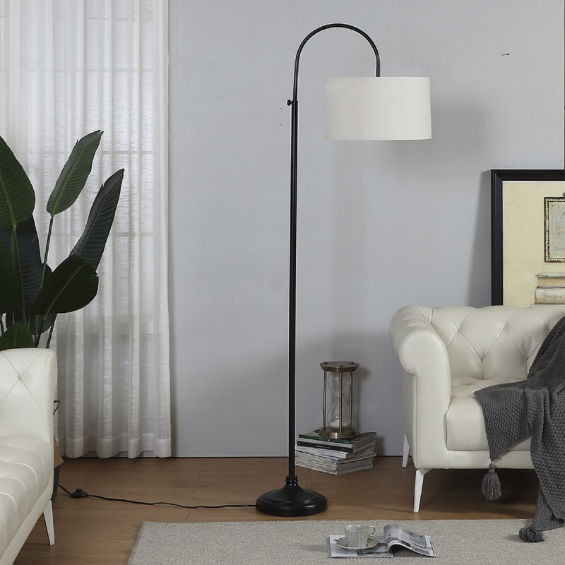 Nora 68 in. Mid-Century Modern Adjustable LED Arched Floor Lamp with Fabric Drum Shade