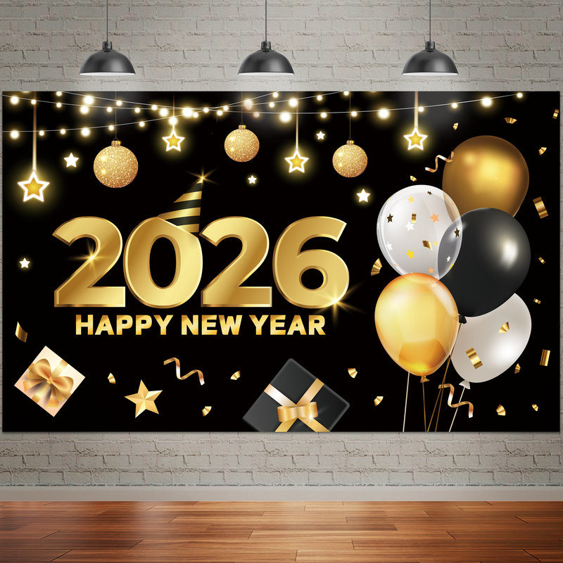 Articles de fête du Nouvel An, toile de fond Happy New Year 71 po x 43 po 2026