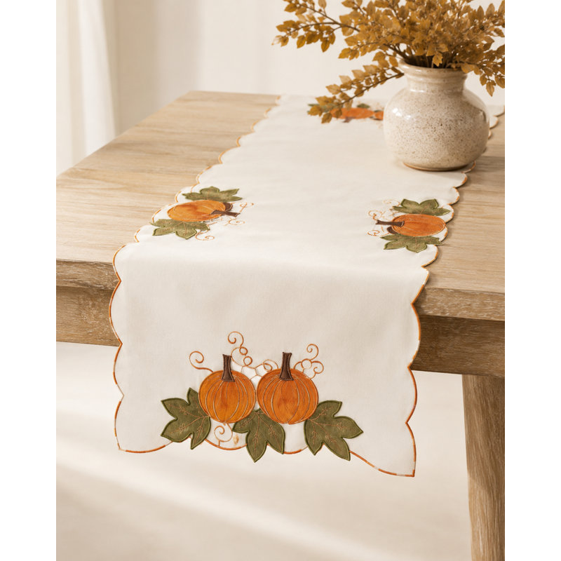 Chemin de table linge brodée nappe Samons, L 54 po x l 15 po