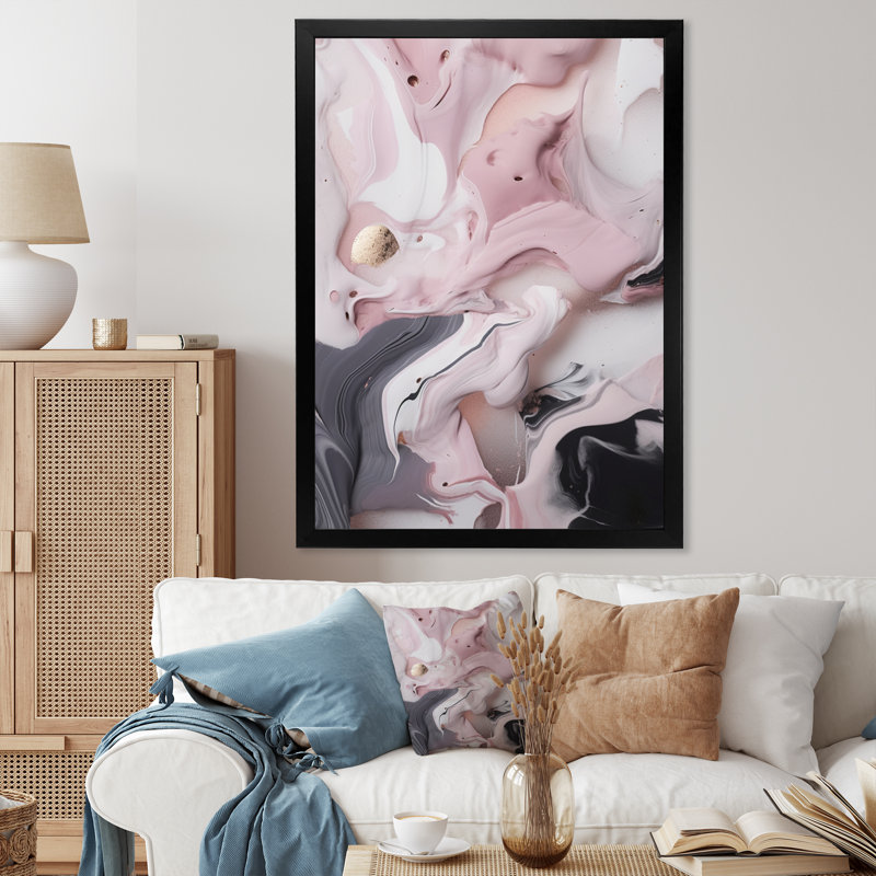 Œuvre d'art en marbre massif III - estampes abstraites encadrées en marbre, Cadre photo noir, H 20 po x l 12 po x P 1 po