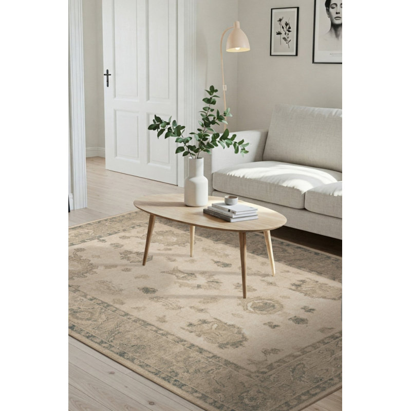 Tapis en chenille beige lavable Lucien, Rectangle 4 pi 8 po x 6 pi 3 po