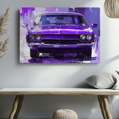 Purple Dodge Challenger Stylized Urban Muscle Car Art Wall Art Canvas Ready To Hang Gallery Wrapped Home Decor Modern Design Premium Quality
