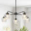 Lustre 5 lumières en verre transparent rayé noir, l 30 po, base E26
