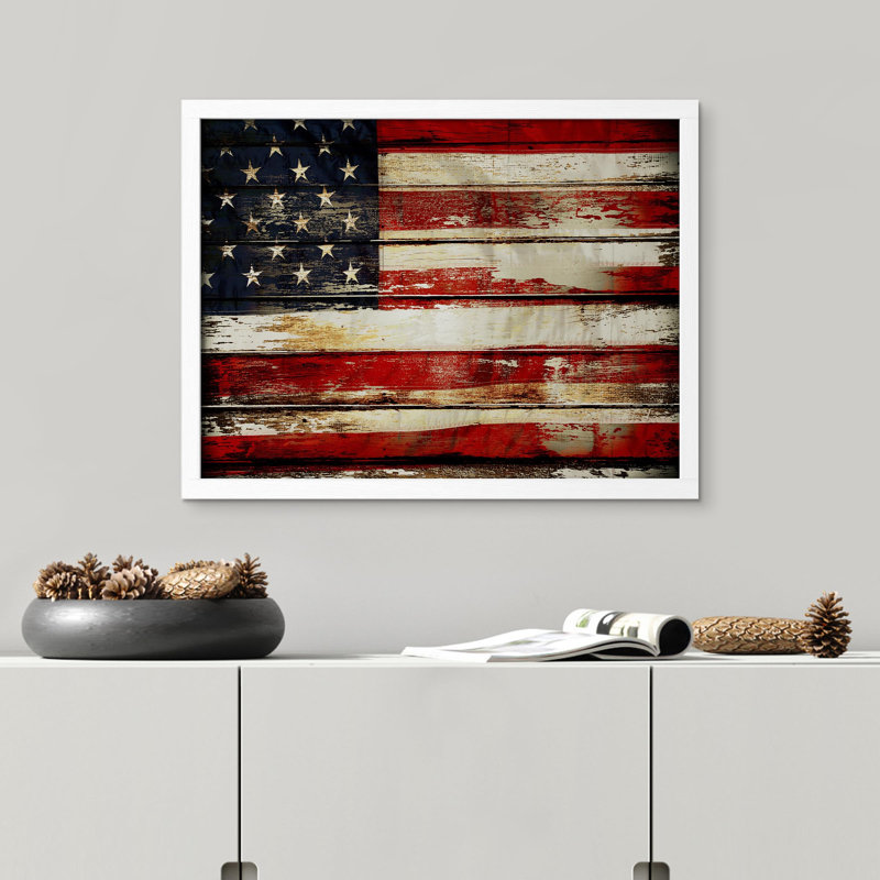 «Panneau de bois, bloc de bois, drapeau américain, étoiles, rayures» sur papier, Blanc, H 11 po x l 14 po