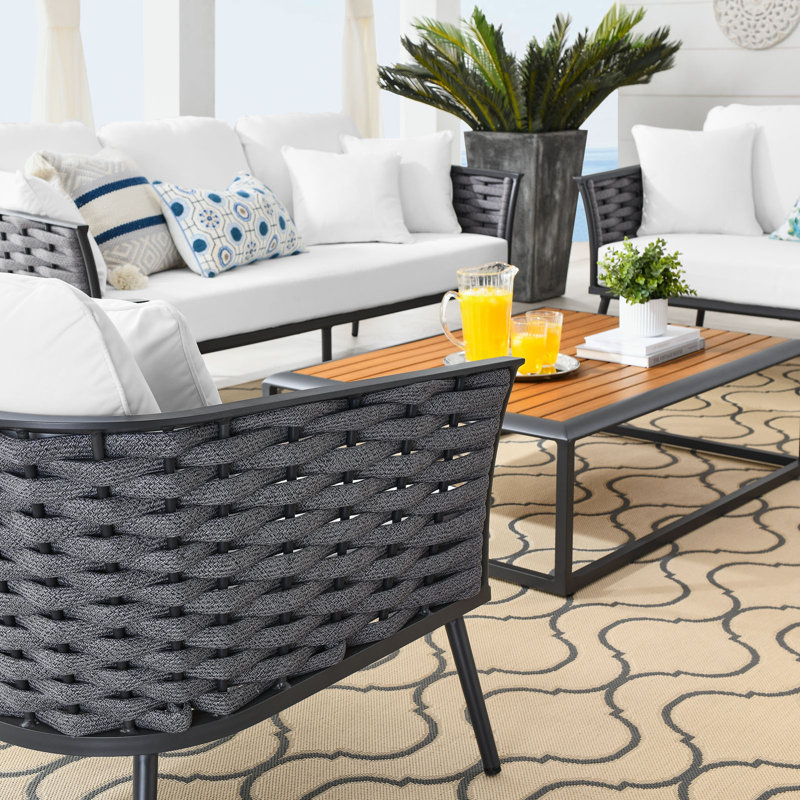 Ensemble de canapé modulaire d'extérieur en aluminium 4 pièces Stance par Modway, Blanc, gris