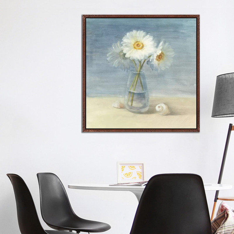 Daisies and Shells by Danhui Nai - Graphic Art Print on Canvas, Classic Brown Wood Framed, 93.98 cm H x 93.98 cm W