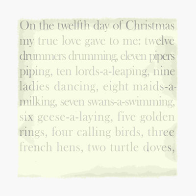 «12 Days Of Christmas Sans Partridge», art textuel sur toile tendue
