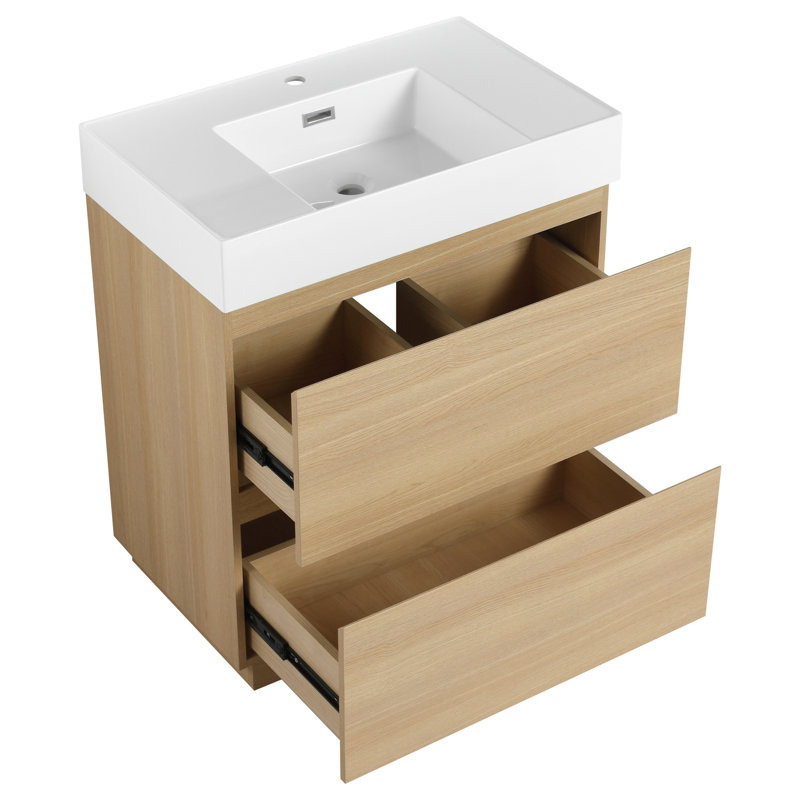 Meuble-lavabo simple 30 po à 2 tiroirs avec rangement encastré en chêne
