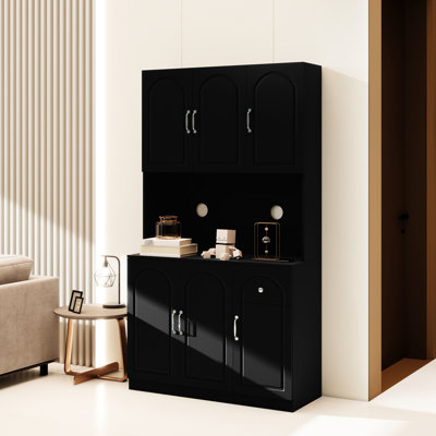 Freestanding Kitchen Pantry With Adjustable Shelves - Black Painted Cabinet Feature