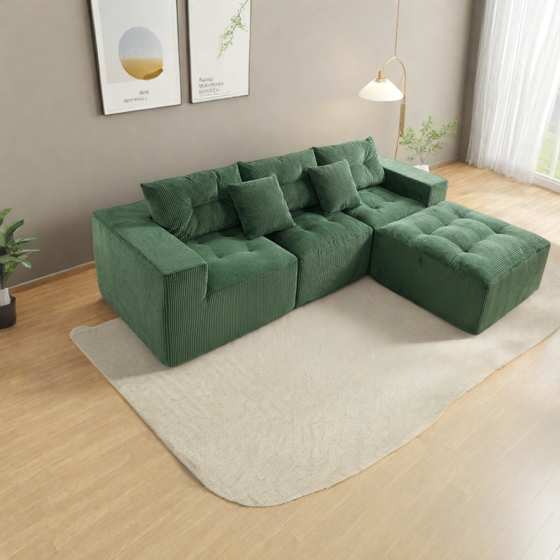 Canapés modulaires en velours côtelé avec repose-pieds mobile, élégants pour tout espace