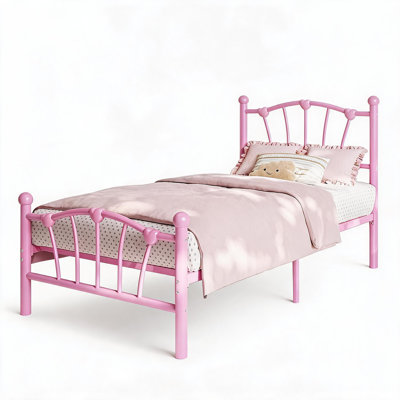 Structure de lit, structure de lit plateforme en métal en forme de cœur avec tête et pied de lit décoratifs, support de lattes en métal robuste, dégagement de rangement sous le lit de 11,5 po, structure résistante au bruit, aucun sommier tapissier requis