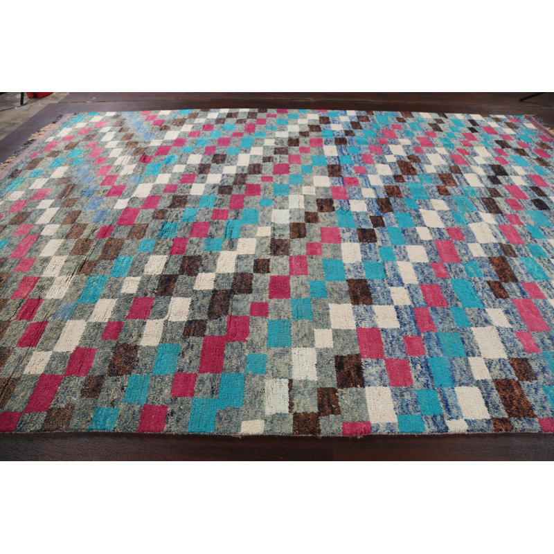 Tapis marocain en laine à carreaux noué à la main 10 x 15