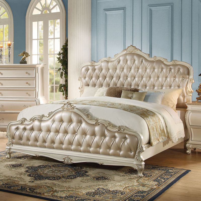 Casanovia Button Tufted Standard Bed, Queen, Pearl White