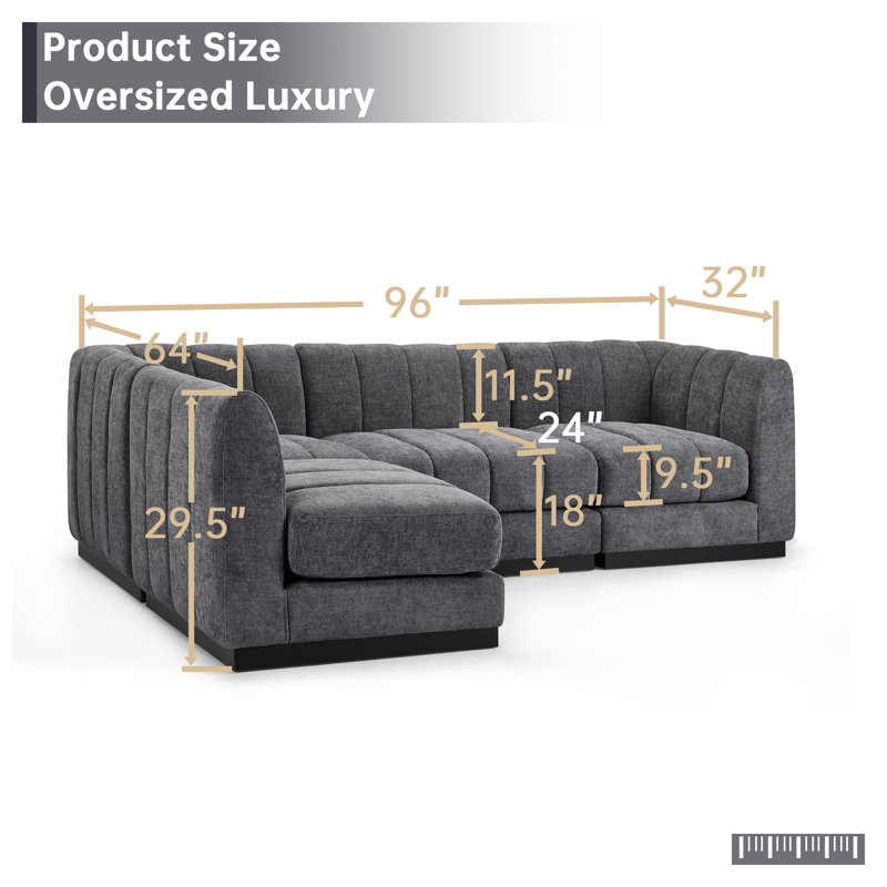 Canapé-lit modulaire en L Chenille, Gris chenille