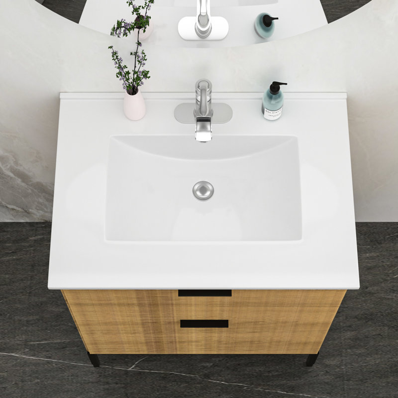 Lavabo de meuble-lavabo rectangulaire blanc 30,2 "X 18,5", 1 trou de robinet, acide, fonctionnalité de trop-plein, vaste espace simple, caractéristique, teinture facile à entretenir