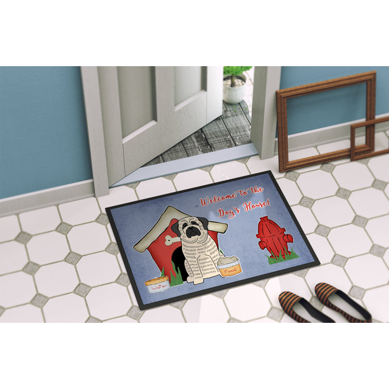 Tapis d'extérieur antidérapant Ayub Dog House, Rectangle 2 pi x 3 pi, Bringé / blanc