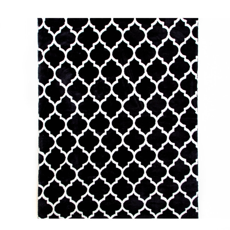 Tapis noir/blanc à zone poils longs géométrique Taos, Rectangle 5 pi 3 po x 7 pi