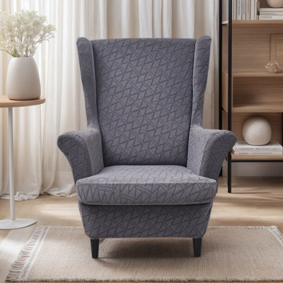 Housse extensible 2 pièces pour fauteuils à oreilles - Housse de canapé en jacquard spandex avec fond élastique