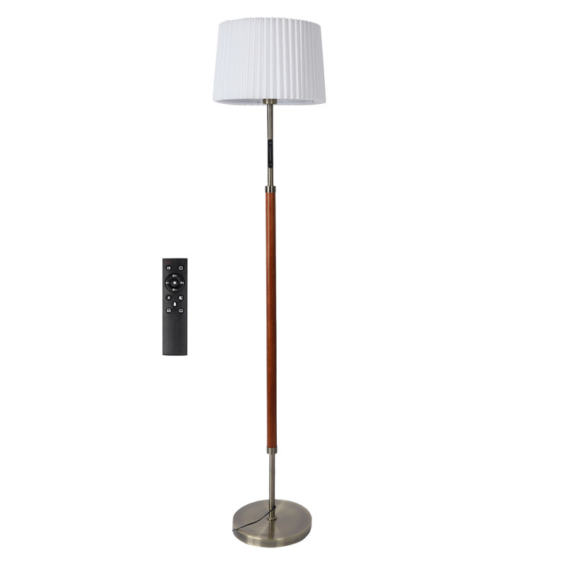 61.4"Traditional Solid Wood and Metal Floor Lamp with Remote Control, Brown