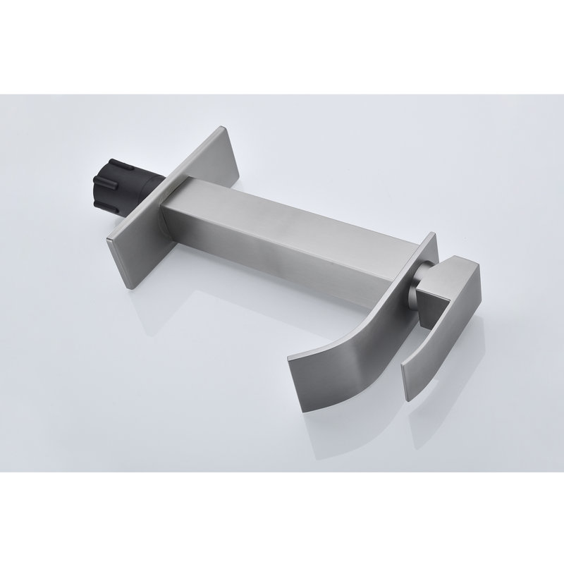 Robinet de lavabo de salle de bain à poignée simple avec bec cascade | Idée de cadeau, Nickel brossé