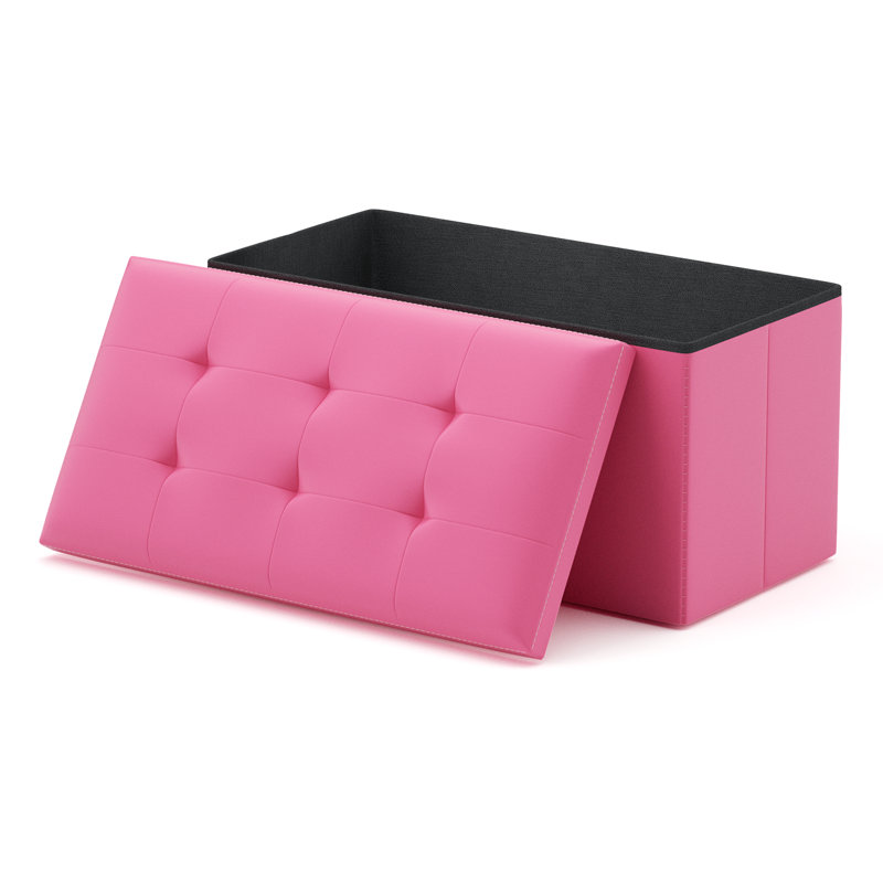 Incera Upholstered Folding Storage Ottoman Bench, Button Tufted Ottoman Footrest, End of Bed Bench, Pink