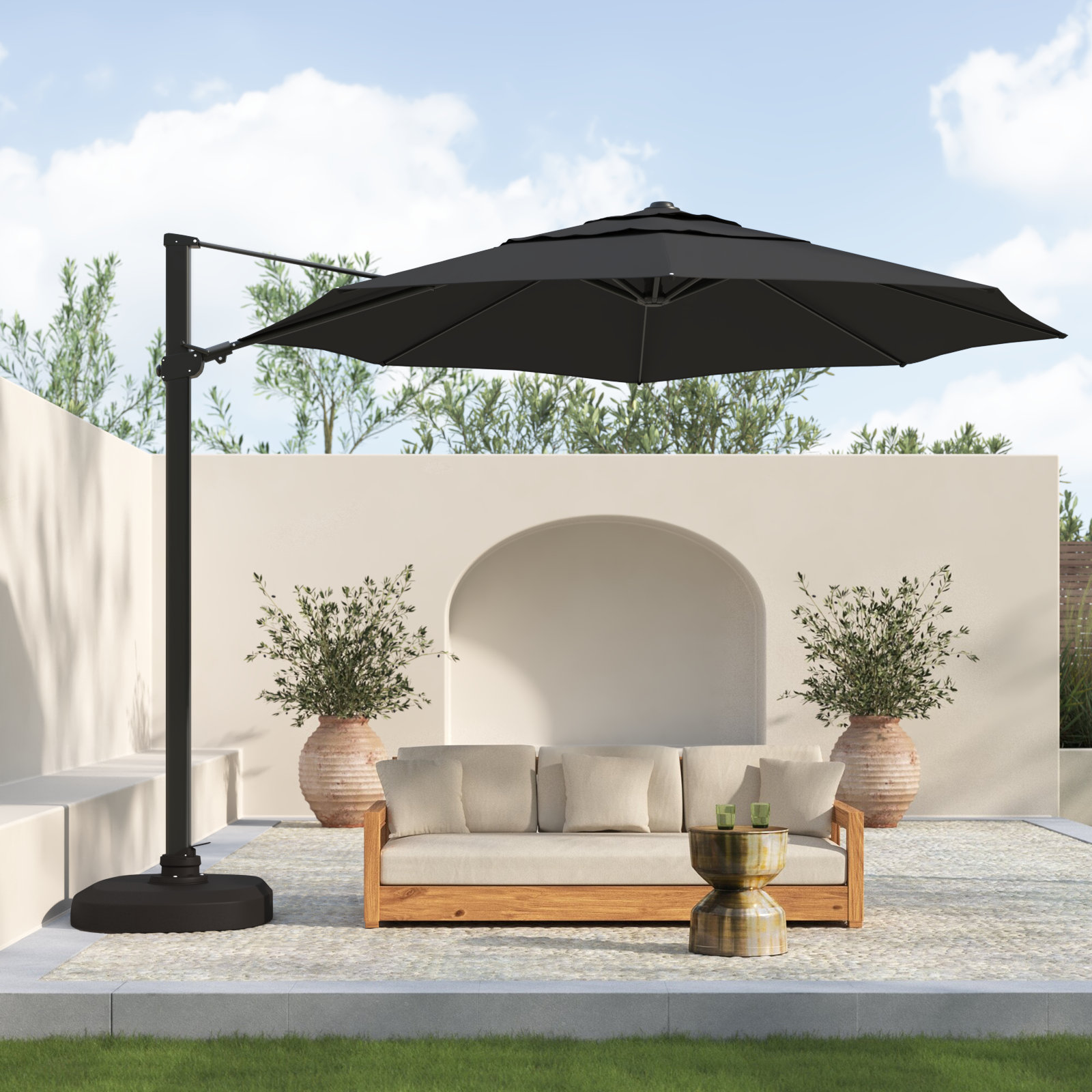 11.5' Sunbrella® Cantilever Umbrella, Black, Canvas Navy Sunbrella® Canvas