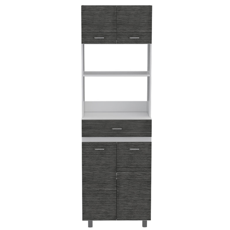 Pembrooke 2-Shelf 1-Drawer Microwave Pantry Cabinet, Grey/White