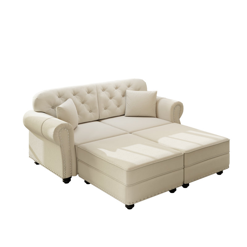 Canapé Velzavian Mid-Century, 2 Ottoman+ 2 Seat, White