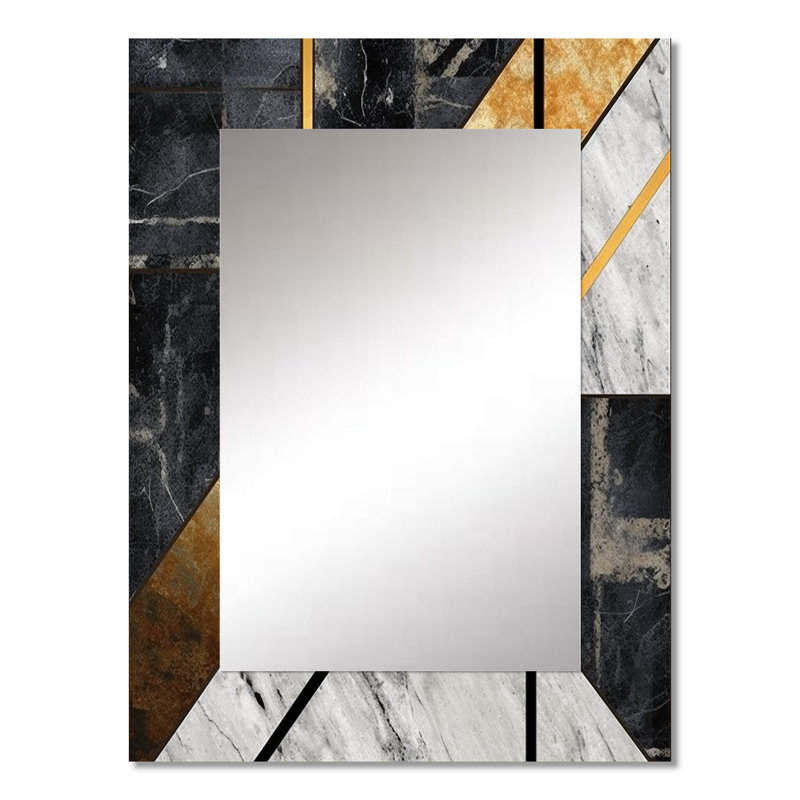 Koeller Marble Granite Agate With Touches Of Gold IX - Geometric Unique Mirror, Gray Large Wall Mirror, Printed Metal Art