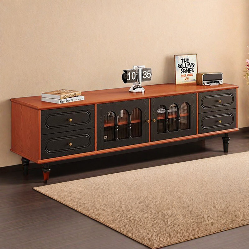 Meuble télé rétro, Noir / Cerisier, 70.9''