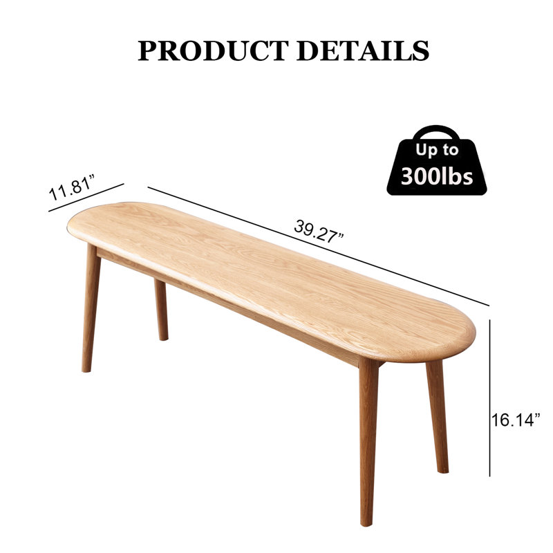 Jervin Solid Wood Bench, 16.14" H x 47.24" W x 11.81" D, APOR4471