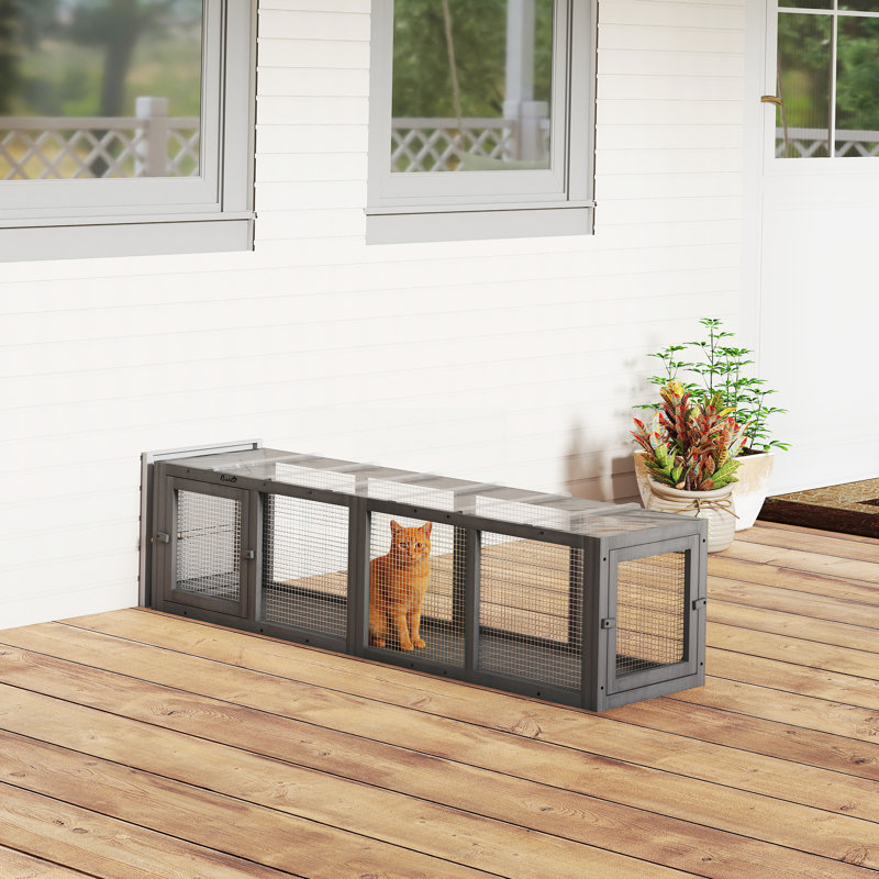 Tunnel d'extérieur pour chat, enclos extensible pour animaux avec 3 portes, gris
