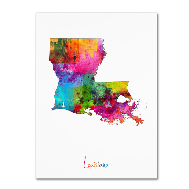 « louisiana map », reproduction d’impression sur toile tendue, H 19 po x l 14 po x P 2 po