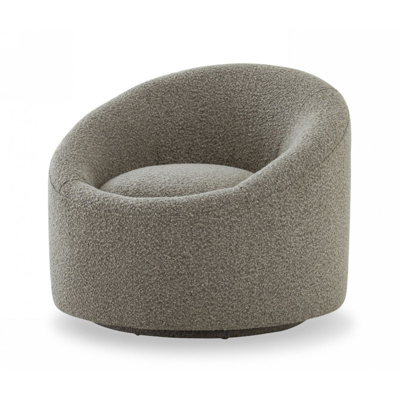 Upholstered Swivel Barrel Chair, Gray Boucle