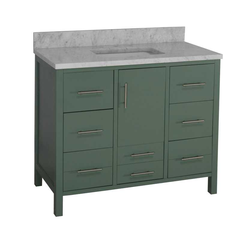 Ensemble de meuble-lavabo simple 42 po Kiara, Vert sauge, Marbre de Carrare