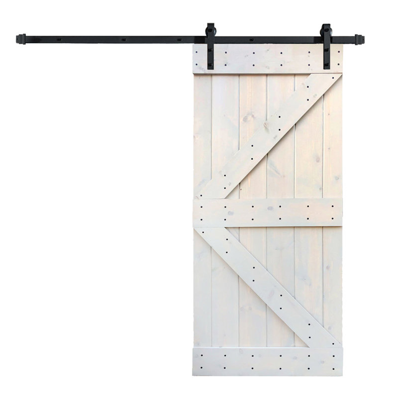 Porte de grange nouée à panneaux en bois et métal K Series, 36 po x 84 po, Gris clair