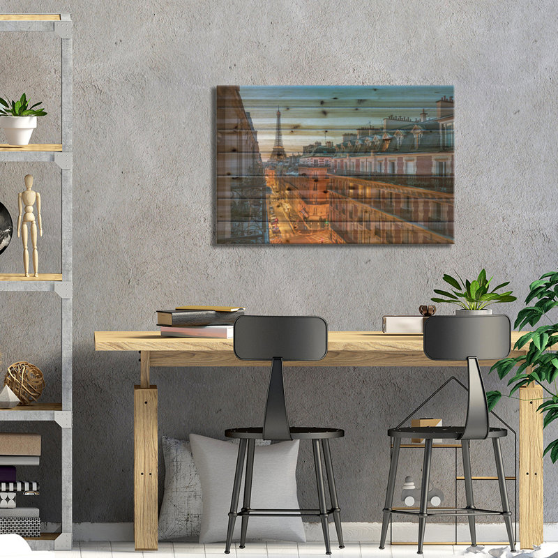 Balcon avec vue par Jan Becke - Photographie sans cadre sur bois, H 18 po x l 26 po x P 1,5 po