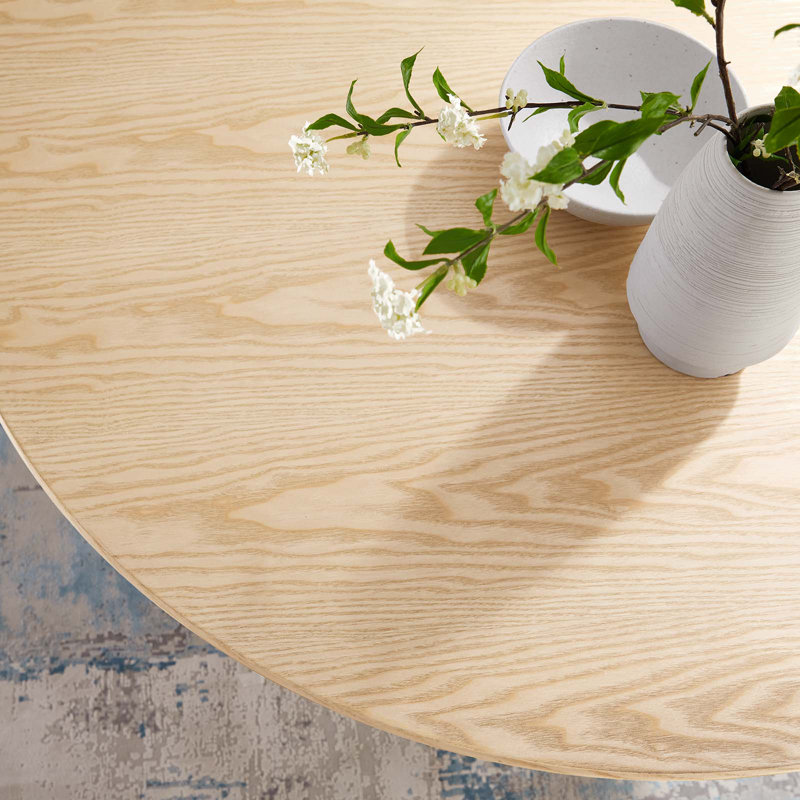 Lippa 36'' Natural Wood Round Dining Table with Black Pedestal Base