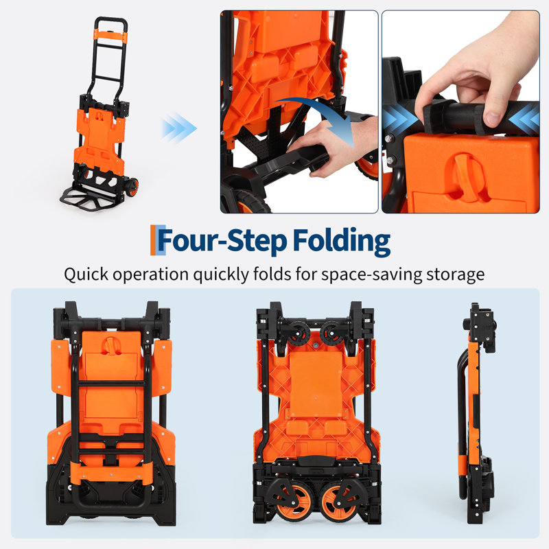Heavy Duty Folding Hand Truck 330 LB Capacity – Utility Platform Dolly Cart with Collapsible Storage Basket, Retractable Handle, 4 Rubber Wheels & Bungee Rope – Moving, Office, Luggage – Green