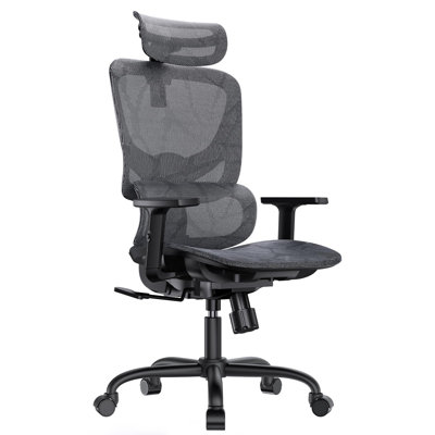 Ergonomic Computer Gaming Office Chair With 5-Level Lumbar Support Adjustable Headrest And Armrest High Back Mesh Desk Chair With Rocking Tilt For Home Office